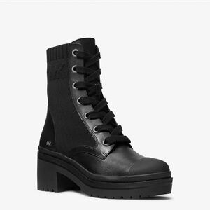 Michael Kors Brea Stretch-Knit and Leather Combat Boot